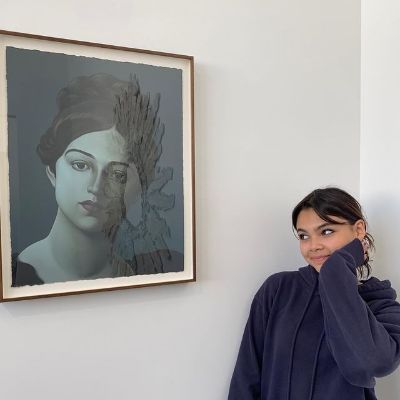 The painting is of woman and is colorless. 